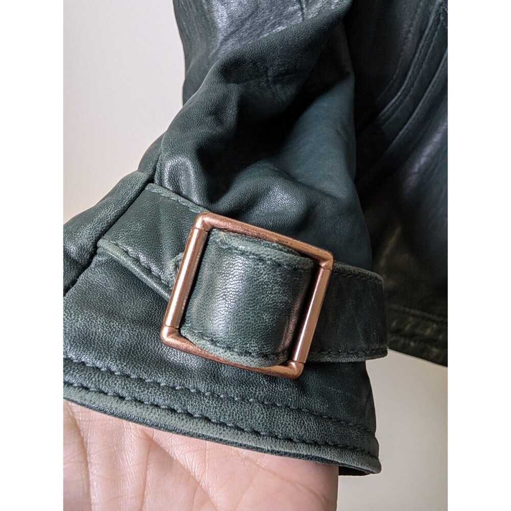 J.Crew Collection Green Leather Jacket 4 Quiet Luxury Moto Zip - Picture 11 of 12